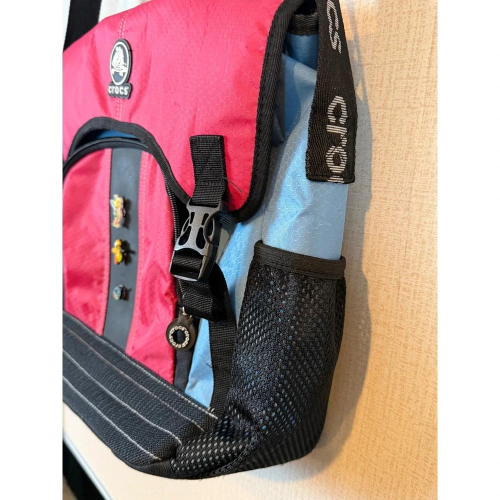 Crocs Messenger Bag Pink Blue Ripstop Nylon Disney Jibbitz Charms Crossbody Y2K
